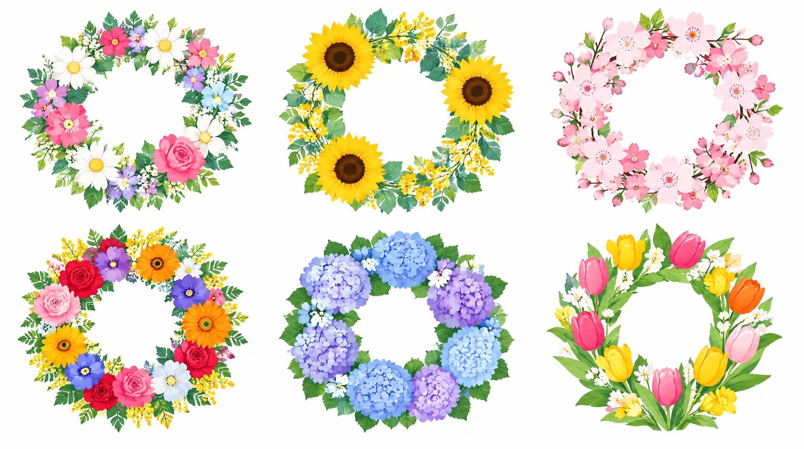 様々なお花のリースの絵